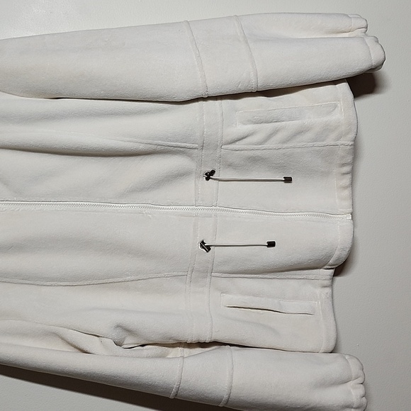 Kristen Blake White Fleece Full Zip Jacket Pockets Waist Cinching Toggles Large - Picture 3 of 9